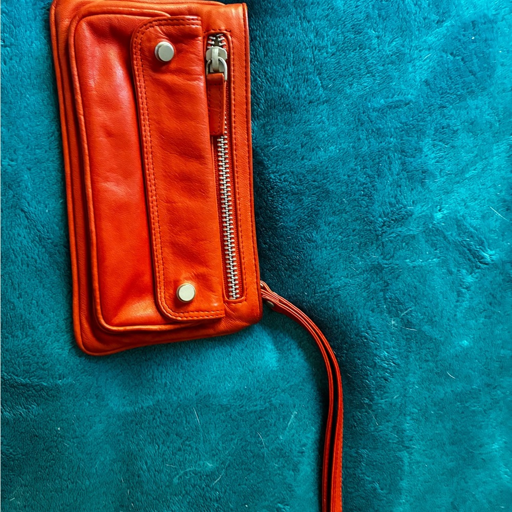 French Connection Orange Leather Wristlet